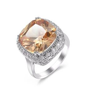 Glamorous Champagne Halo Ring in Silver